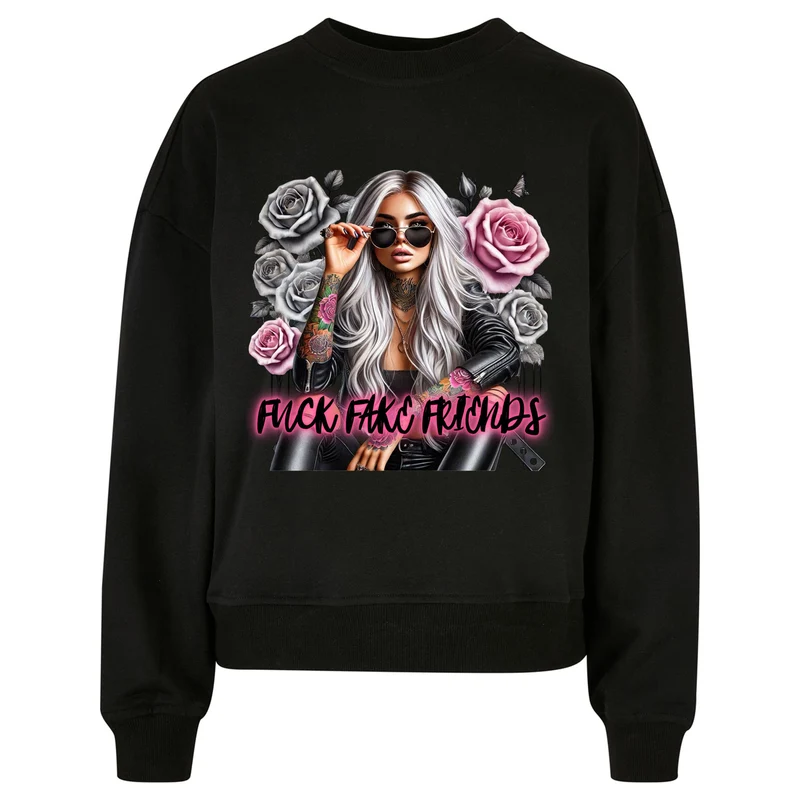 Ladies Oversized Sweatshirt - Woman Fuck Fake Friends