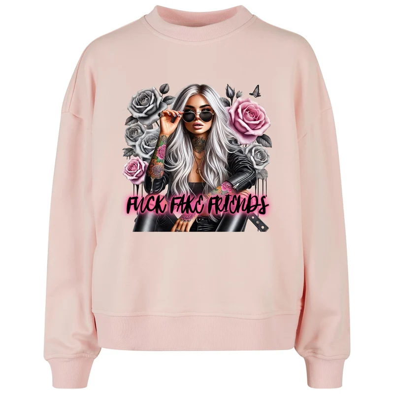 Ladies Oversized Sweatshirt - Woman Fuck Fake Friends