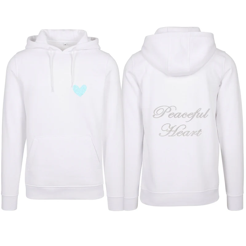 Hoodie - Peaceful Heart - Glitter Weiss/Hellblau