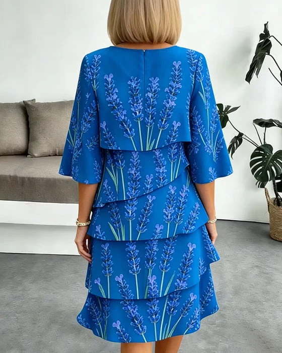 Liania – Mehrlagiges Kleid Mit Lavendel-Drucken