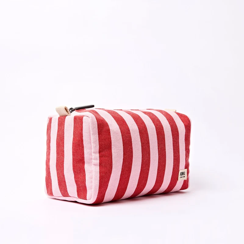 ROKA Mayfair Waschtasche aus Baumwoll-Canvas | Erdbeerstreifen