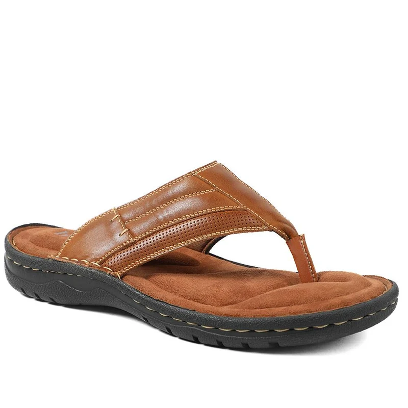 Leather Slip On Sandals - AATRA43002 / 328 935 - Tan