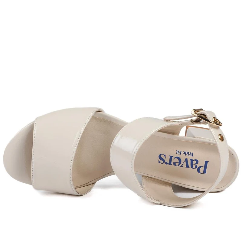 Wide Fit Smart Block Heel Buckle Fasten Sandals - WBINS43030 / 328 973 - Beige Patent