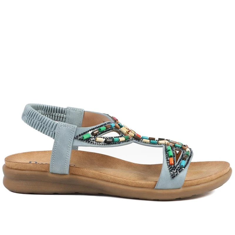 Elasticated Embellished Slingback Sandals - BAIZH43002 / 328 880 - Denim