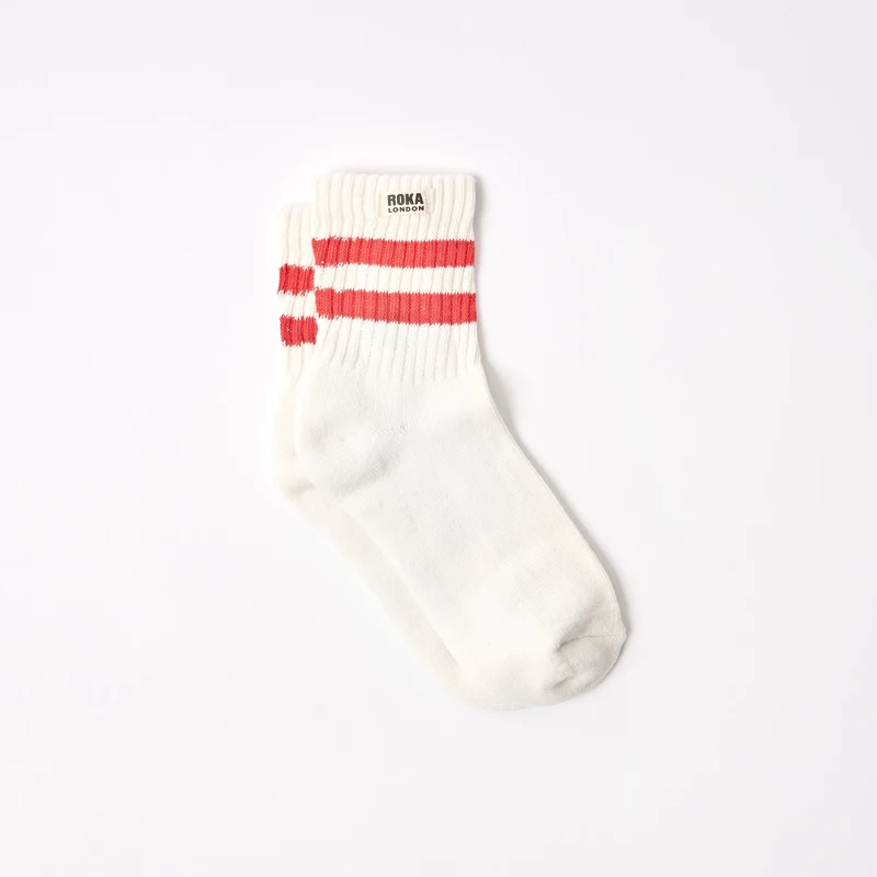 ROKA Windsor-Streifen-Socken aus Bio-Baumwolle | Cranberry