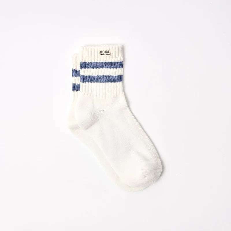 ROKA Windsor-Streifen-Socken aus Bio-Baumwolle | Küstenblau