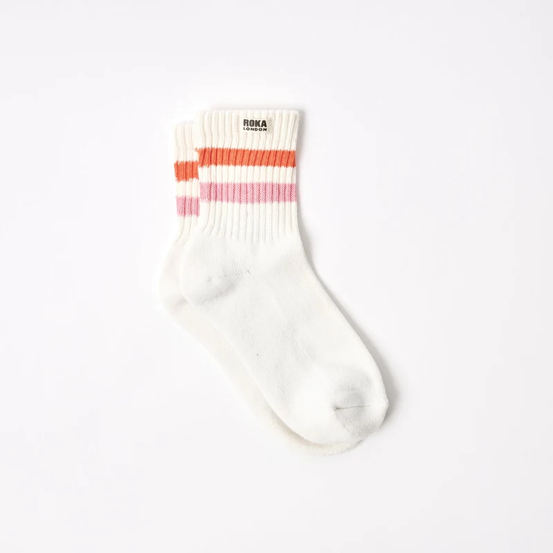 ROKA Windsor-Streifen-Socken aus Bio-Baumwolle | Mandarin/Rosa