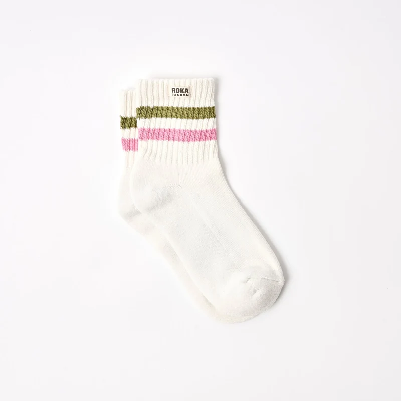 ROKA Windsor-Streifen-Socken aus Bio-Baumwolle | Avocado / Rosa Nelke