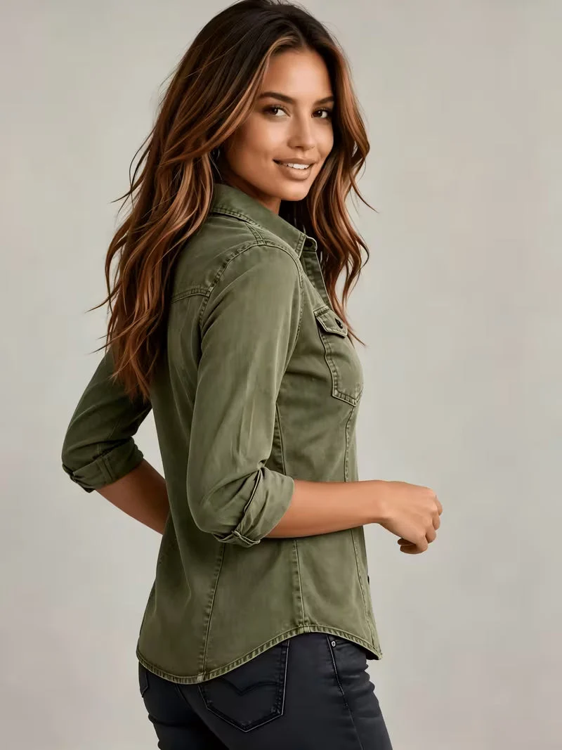 Rihana – Top Aus Vintage Denim mit Gerafftem Kragen