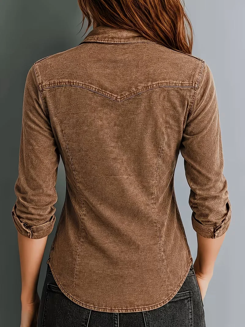 Rihana – Top Aus Vintage Denim mit Gerafftem Kragen