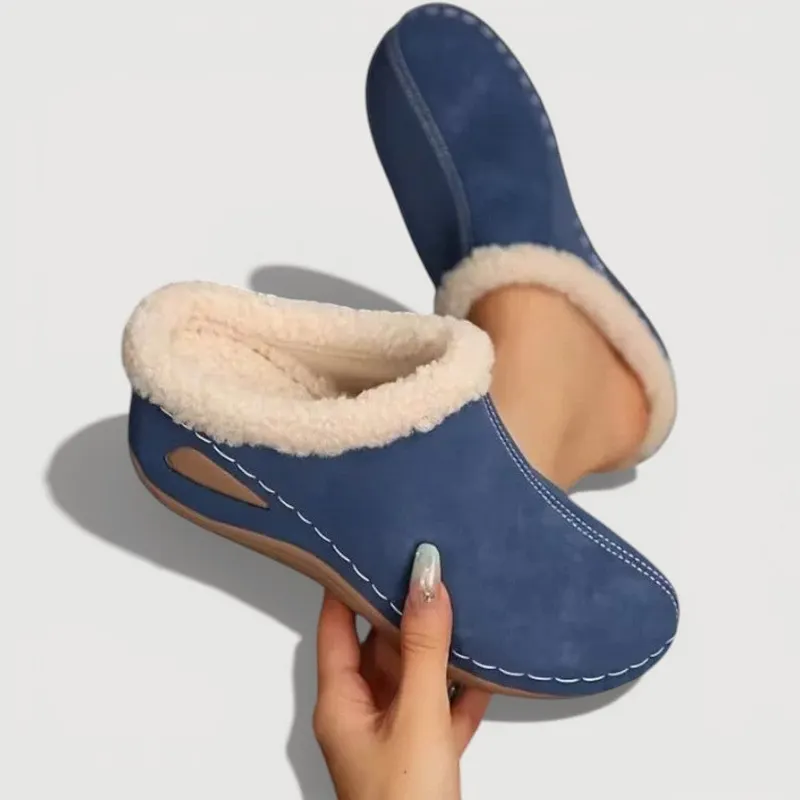 Achly – Plüsch Jeans Plateau Hausschuhe