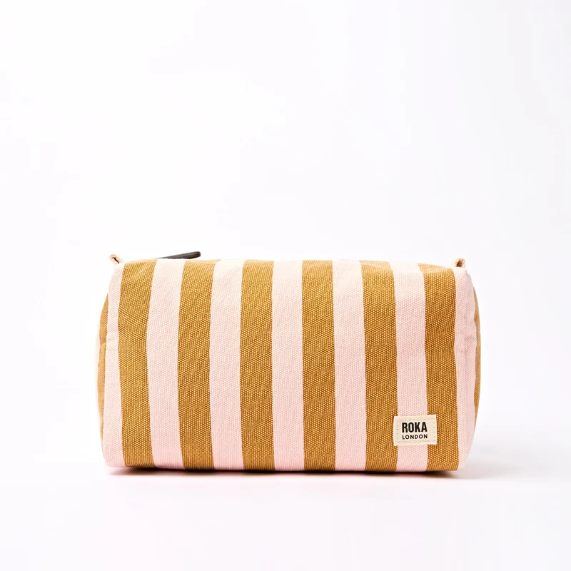 ROKA Mayfair Waschtasche aus Baumwoll-Canvas | Roségoldener Streifen