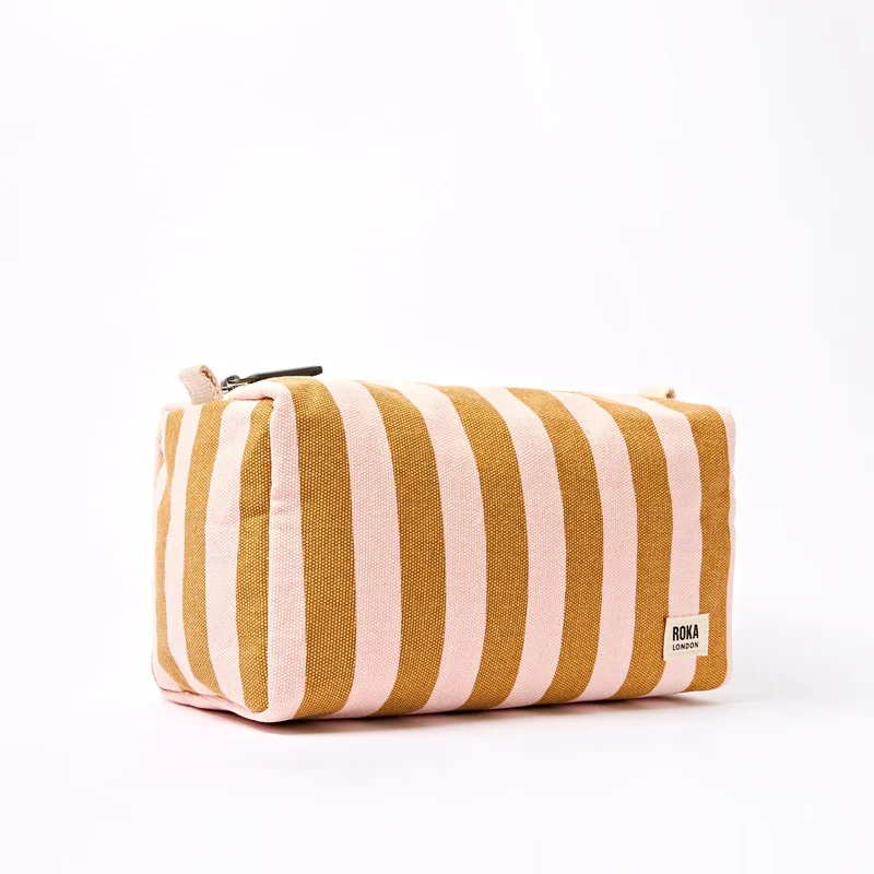 ROKA Mayfair Waschtasche aus Baumwoll-Canvas | Roségoldener Streifen