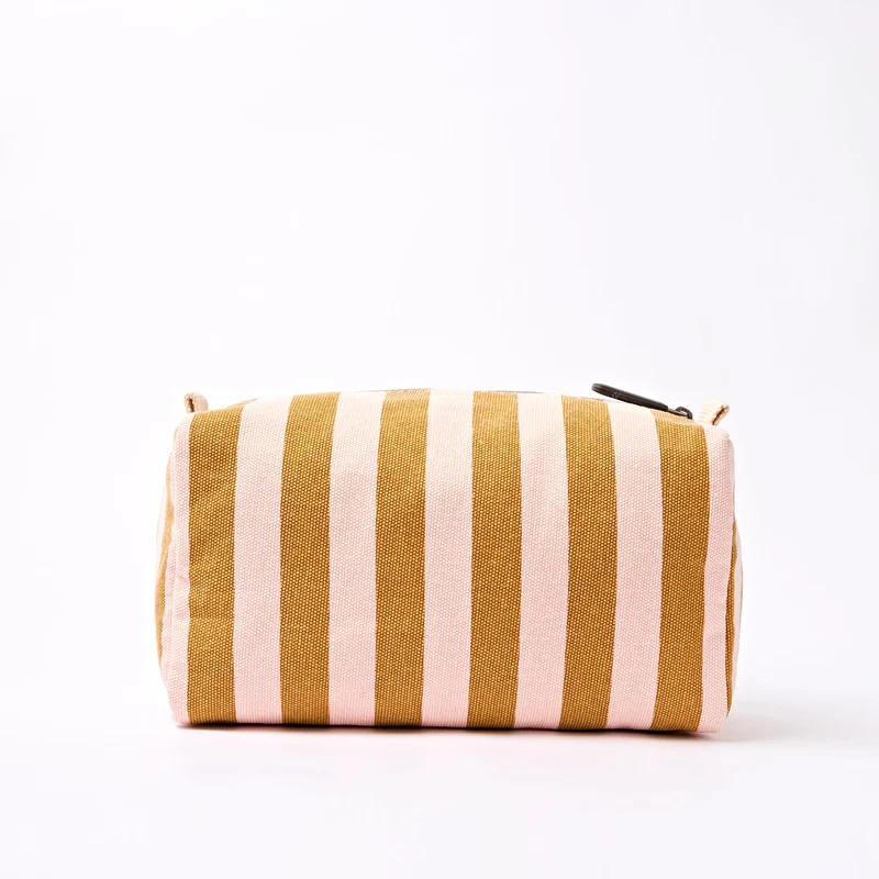 ROKA Mayfair Waschtasche aus Baumwoll-Canvas | Roségoldener Streifen