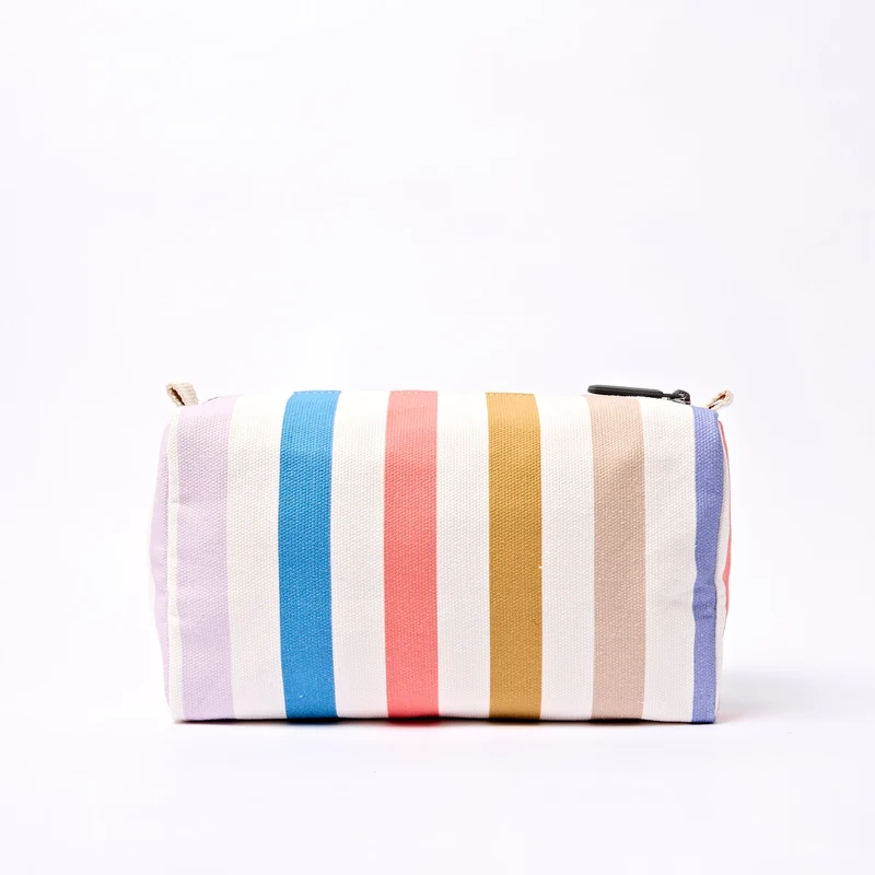 ROKA Mayfair Waschtasche aus Baumwoll-Canvas | Pastellfarbene Streifen