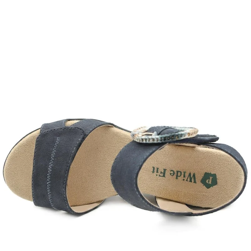 Wide Fit Adjustable Fasten Wedged Sandals - WBINS43045 / 329 121 - Navy