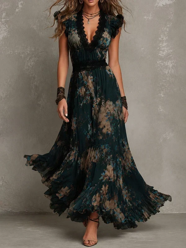 Alime – Maxikleid mit floralen Spitzenbesätzen
