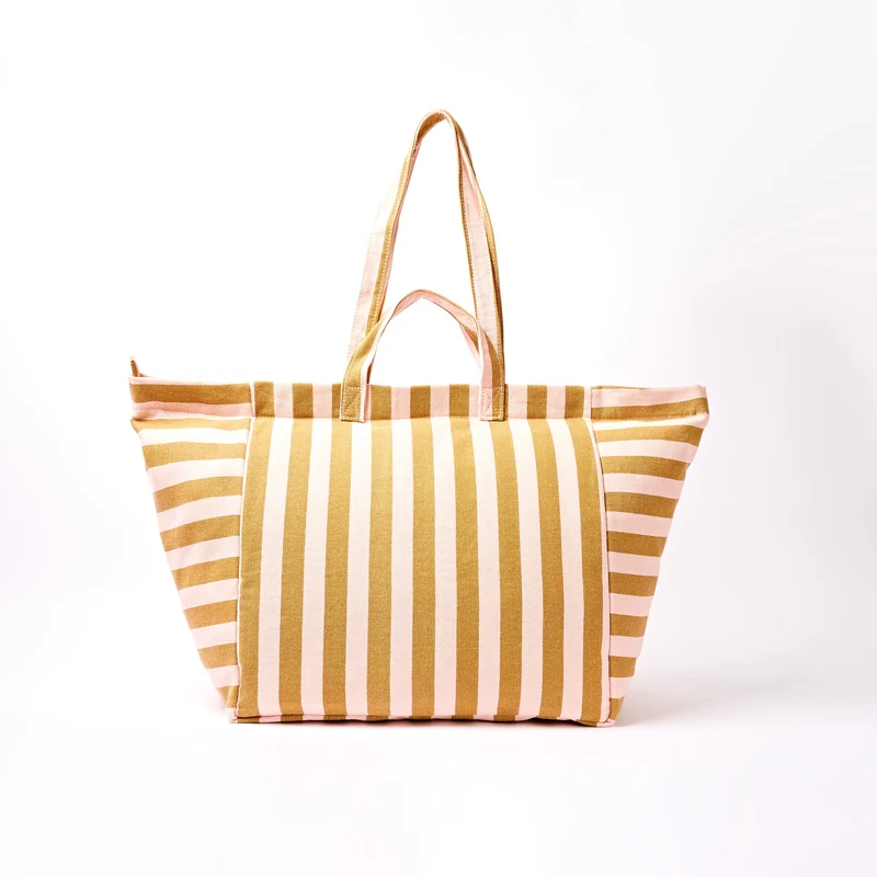 ROKA Große Marylebone-Tragetasche aus Baumwoll-Canvas | Roségoldener Streifen