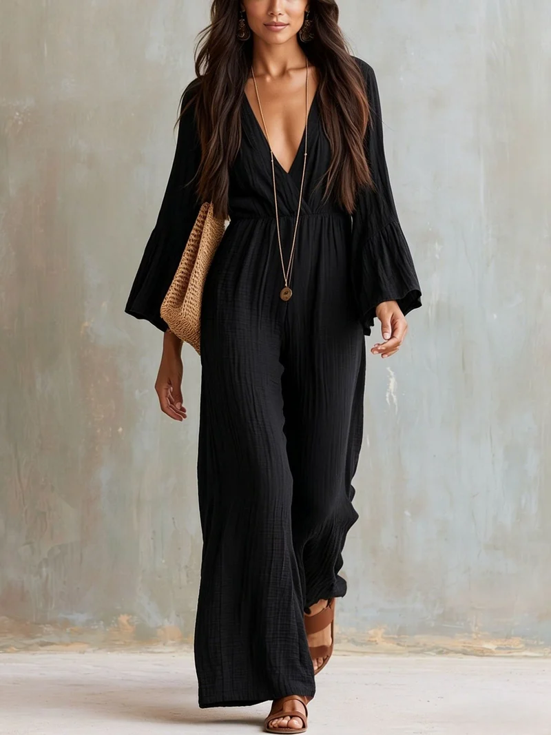 Magdlena – Luftiger Jumpsuit mit V-Ausschnitt