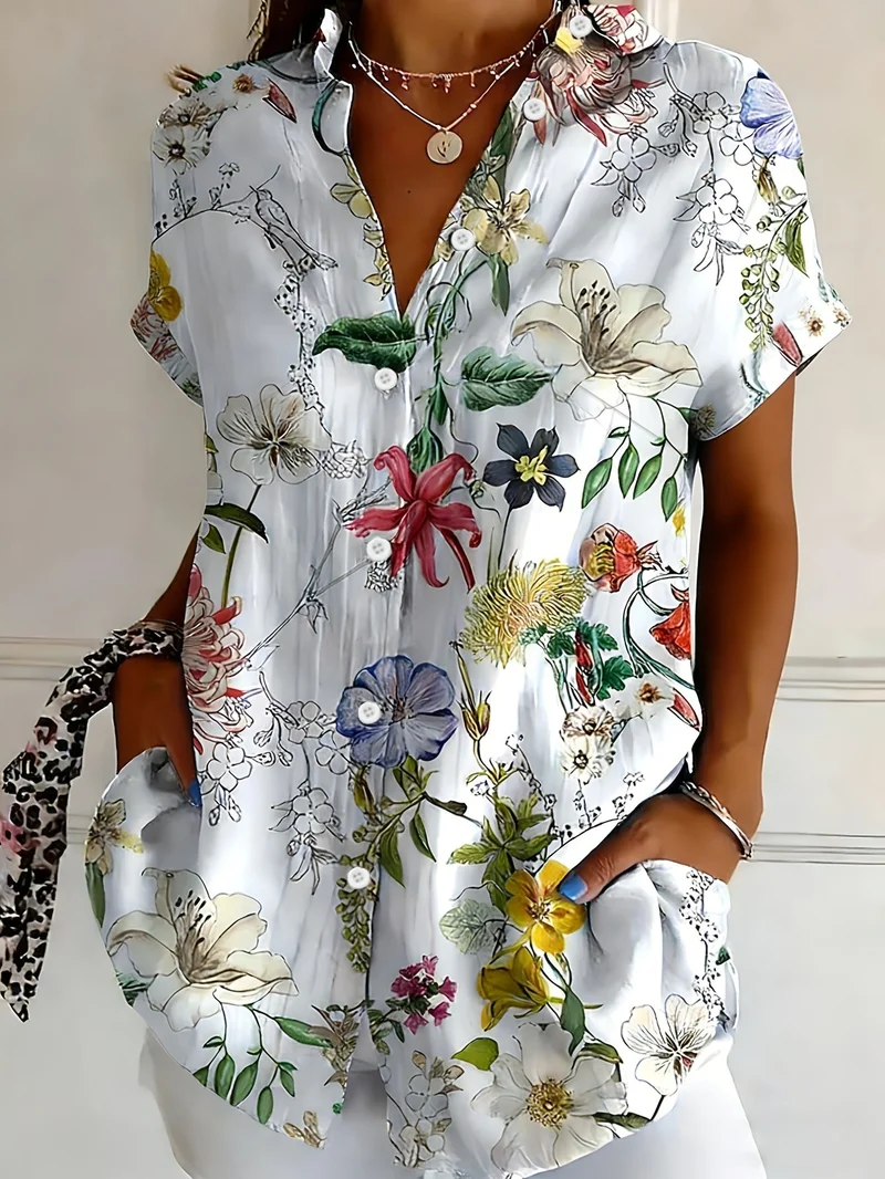 Nabilah - Lässiges Kurzarm Oberteil Mit Blumenmuster