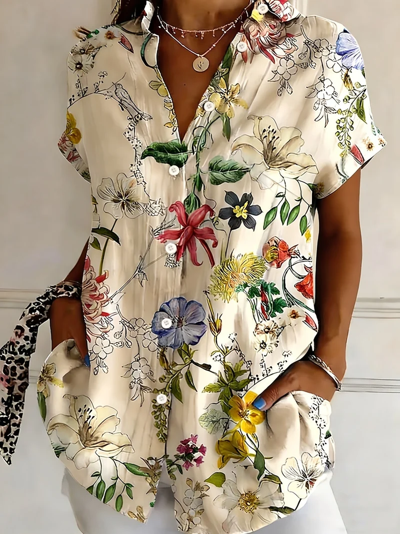 Nabilah - Lässiges Kurzarm Oberteil Mit Blumenmuster