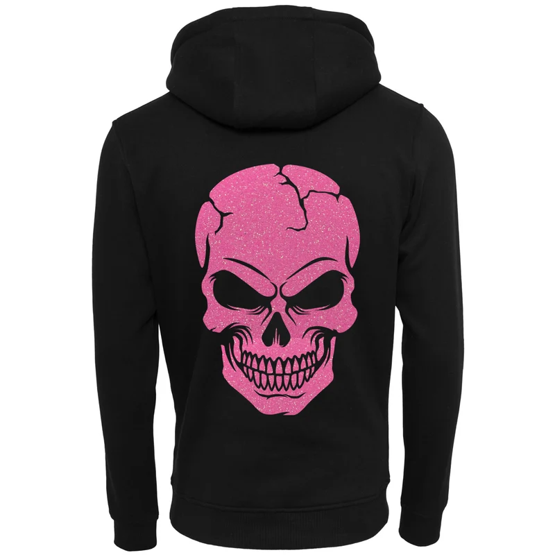 ZIP Hoodie - Skull Head Glitter Neon Rosa Druck - verschiedene Farben zur Auswahl