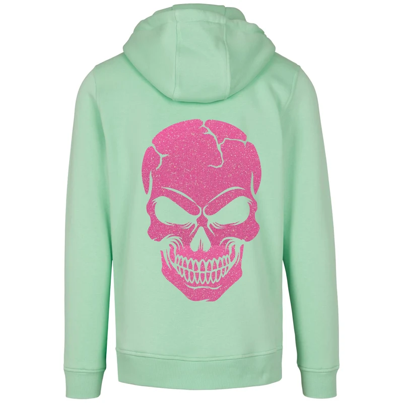 Hoodie - Skull Head Glitzer Neon Rosa Druck - verschiedene Farben zur Auswahl
