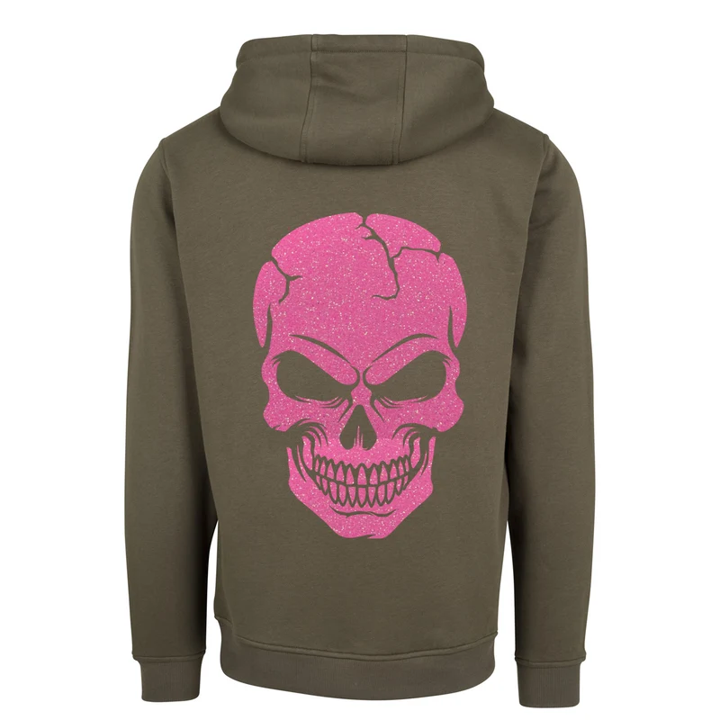 Hoodie - Skull Head Glitzer Neon Rosa Druck - verschiedene Farben zur Auswahl