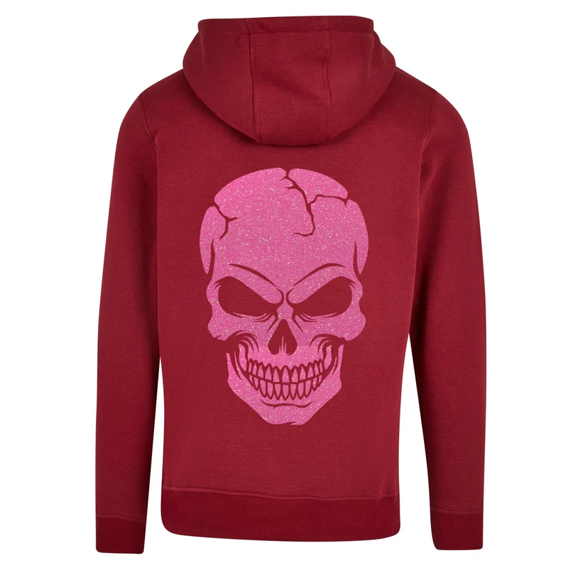 ZIP Hoodie - Skull Head Glitter Neon Rosa Druck - verschiedene Farben zur Auswahl