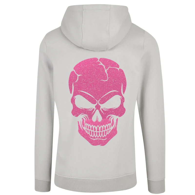 ZIP Hoodie - Skull Head Glitter Neon Rosa Druck - verschiedene Farben zur Auswahl