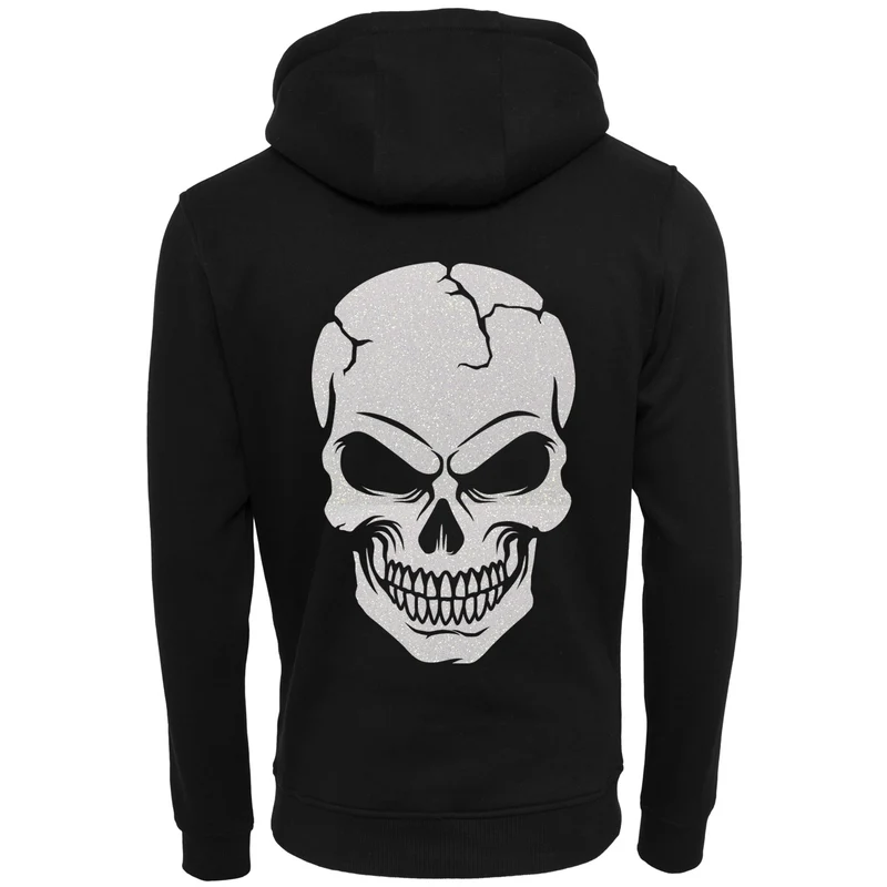 ZIP Hoodie - Skull Head Glitter Weiß Druck - verschiedene Farben zur Auswahl