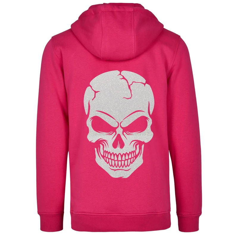 Hoodie - Skull Head Glitzer Weiß Druck - verschiedene Farben zur Auswahl