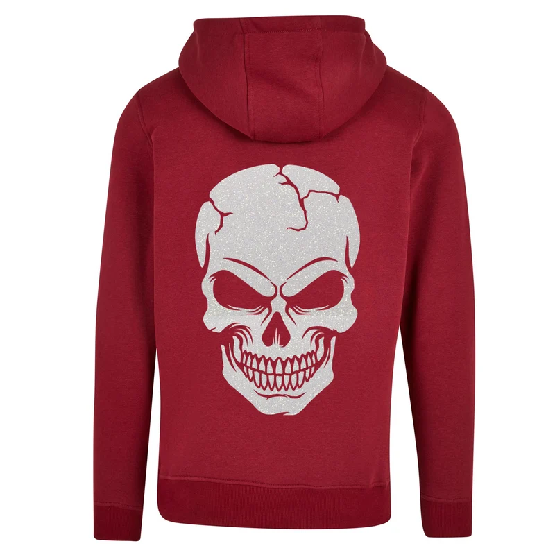 ZIP Hoodie - Skull Head Glitter Weiß Druck - verschiedene Farben zur Auswahl