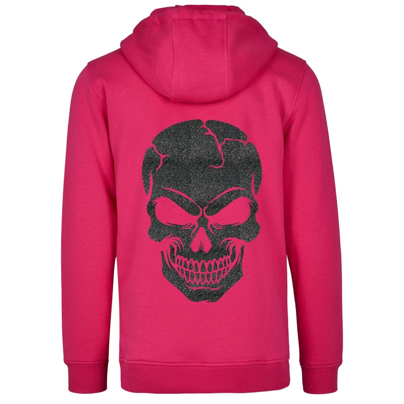 Hoodie - Skull Head Glitzer Schwarz Druck - verschiedene Farben zur Auswahl