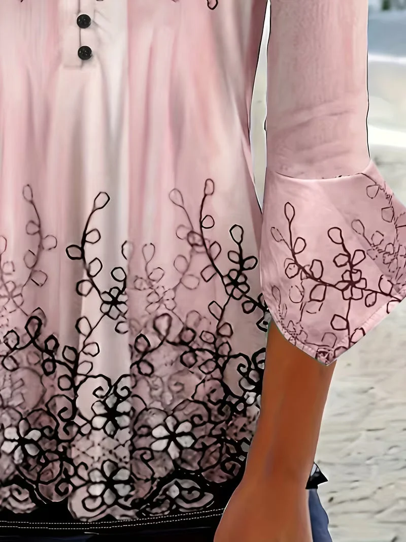 Mesley – Bluse Med Halvlange Ærmer, Blomsterprint Og Flæsekant
