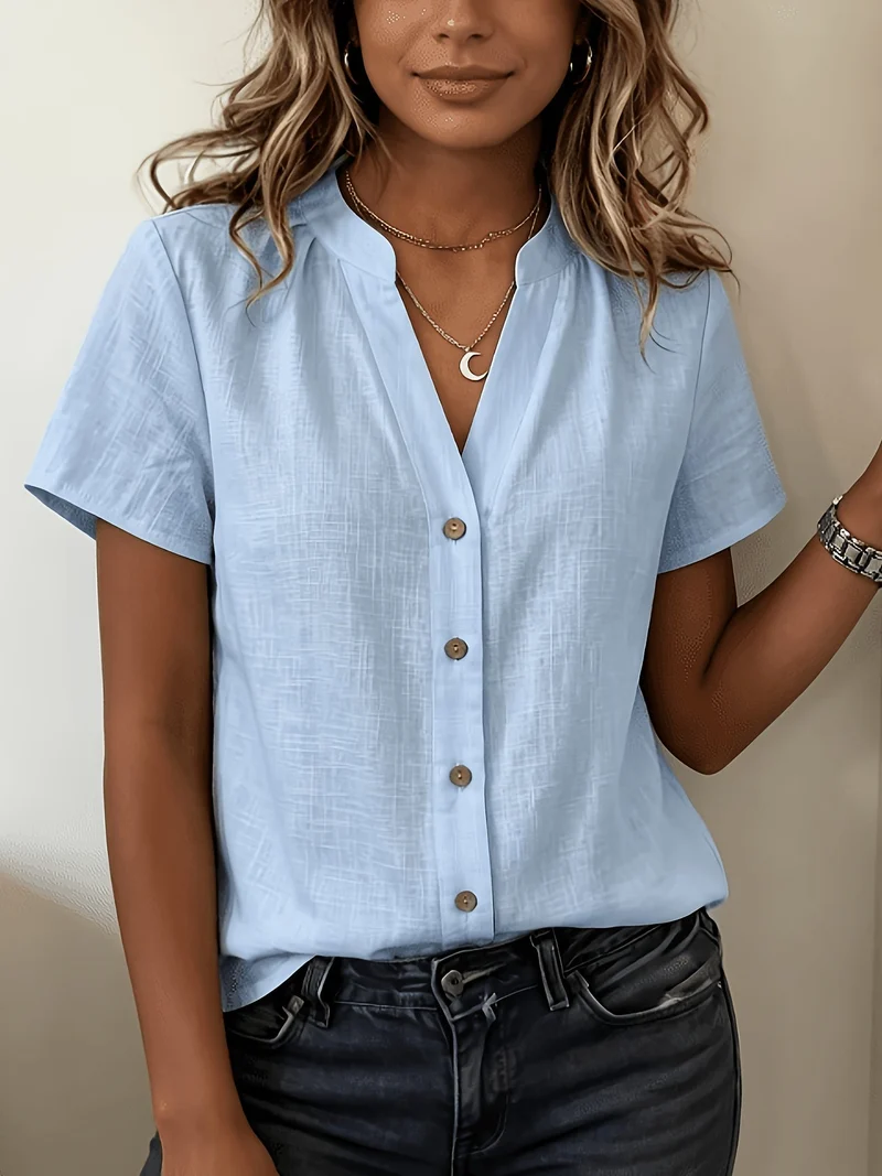Salish – Kurzarm Bluse Mit Knöpfen