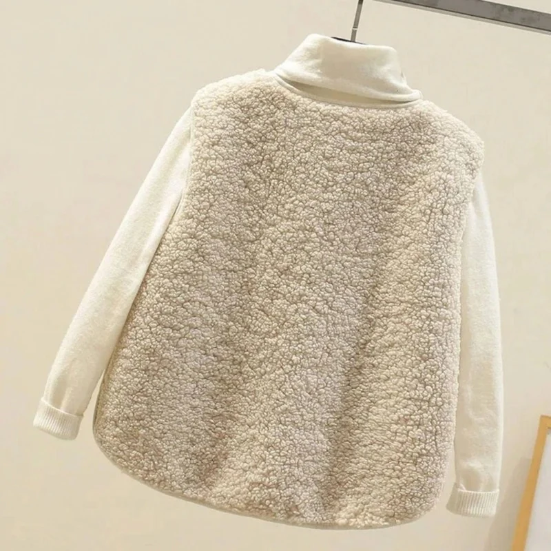 Lamia | Damen Weste aus Teddyfleece mit V Ausschnitt und Taschen