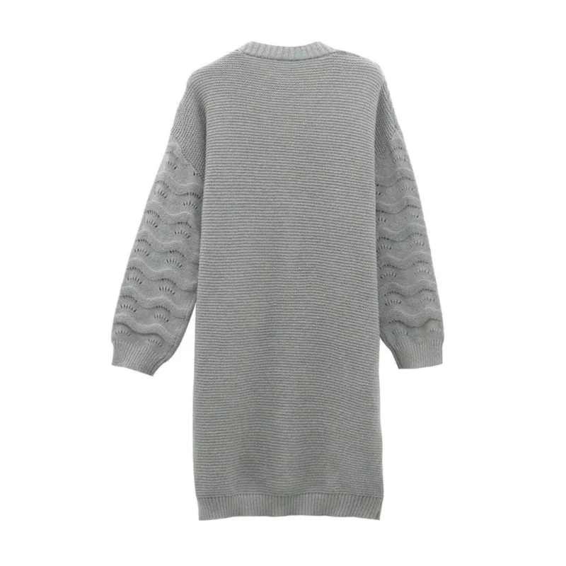 Ronja | Damen Graue Lange Strickjacke mit Struktur