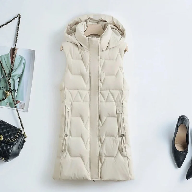 Skadi | Damen Lange steppweste mit Kapuze und Taschen