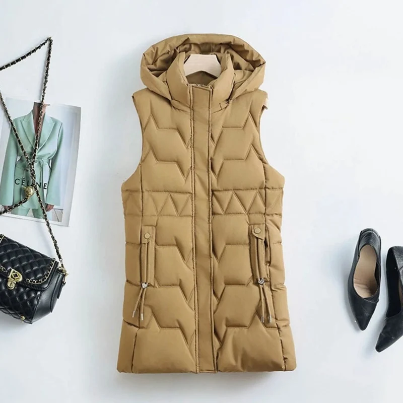 Skadi | Damen Lange steppweste mit Kapuze und Taschen