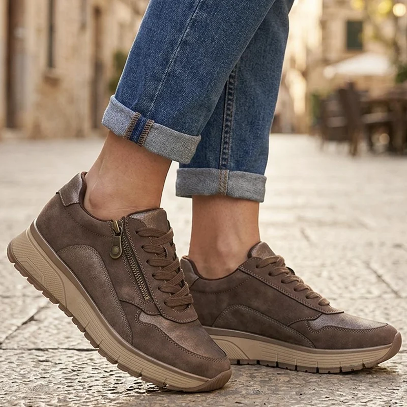 Cushioned Zip & Lace Trainers - WBINS44039 / 329 598 - Brown