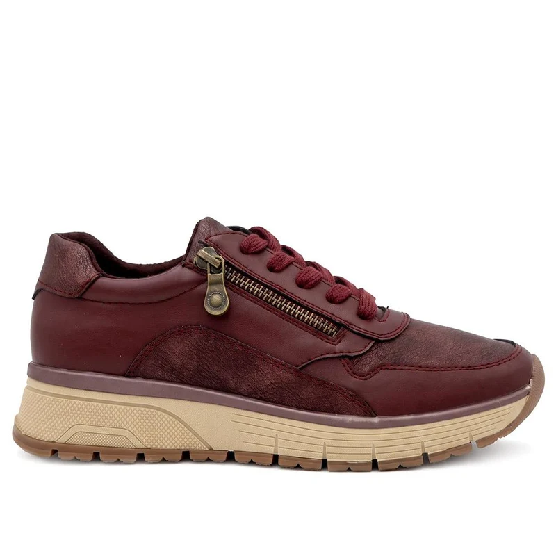 Cushioned Zip & Lace Trainers - WBINS44039 / 329 598 - Burgundy