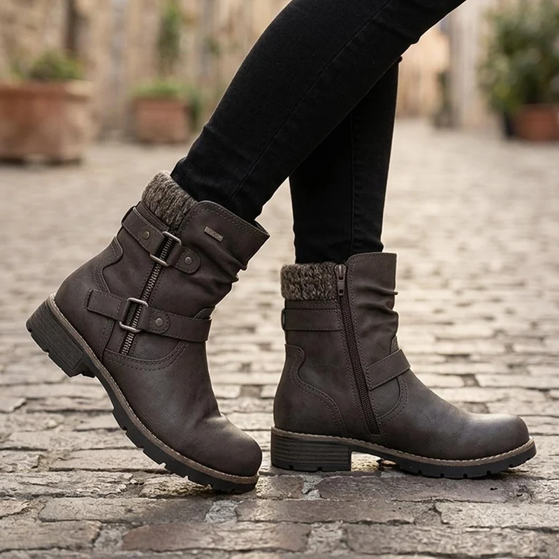 Warm Lined Zip Up Ankle Boots - WBINS44055 / 329 713 - Grey