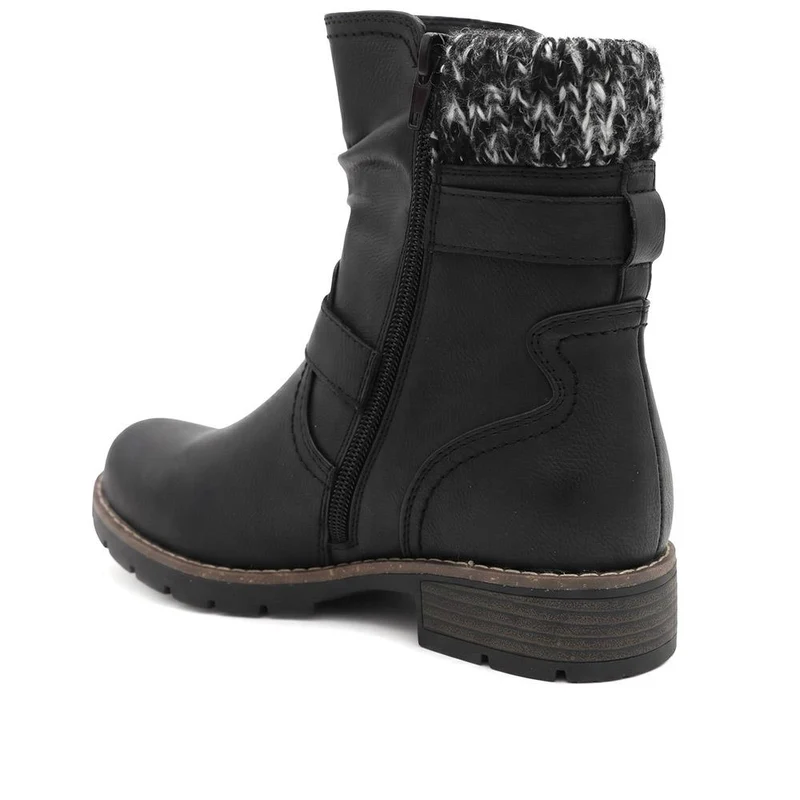 Warm Lined Zip Up Ankle Boots - WBINS44055 / 329 713 - Black