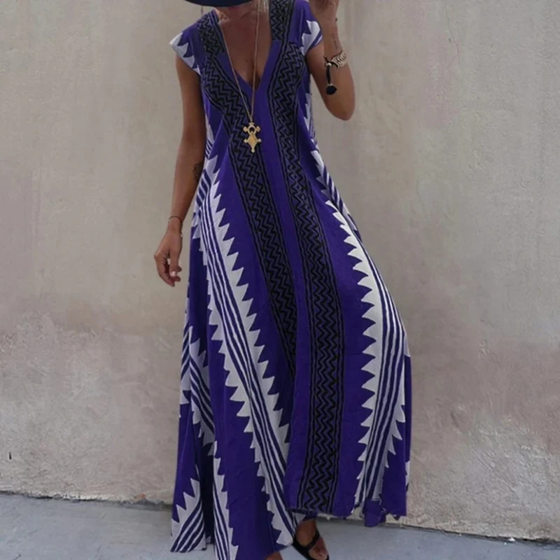 Stephanie | Damen Boho Maxikleid mit V Ausschnitt im Boho Stil