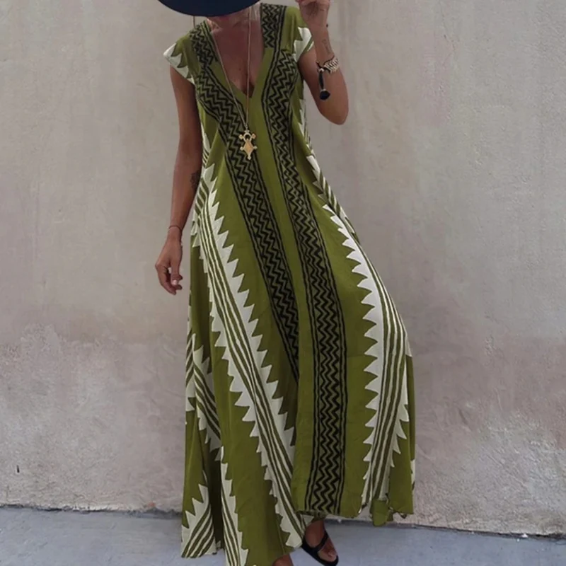 Stephanie | Damen Boho Maxikleid mit V Ausschnitt im Boho Stil