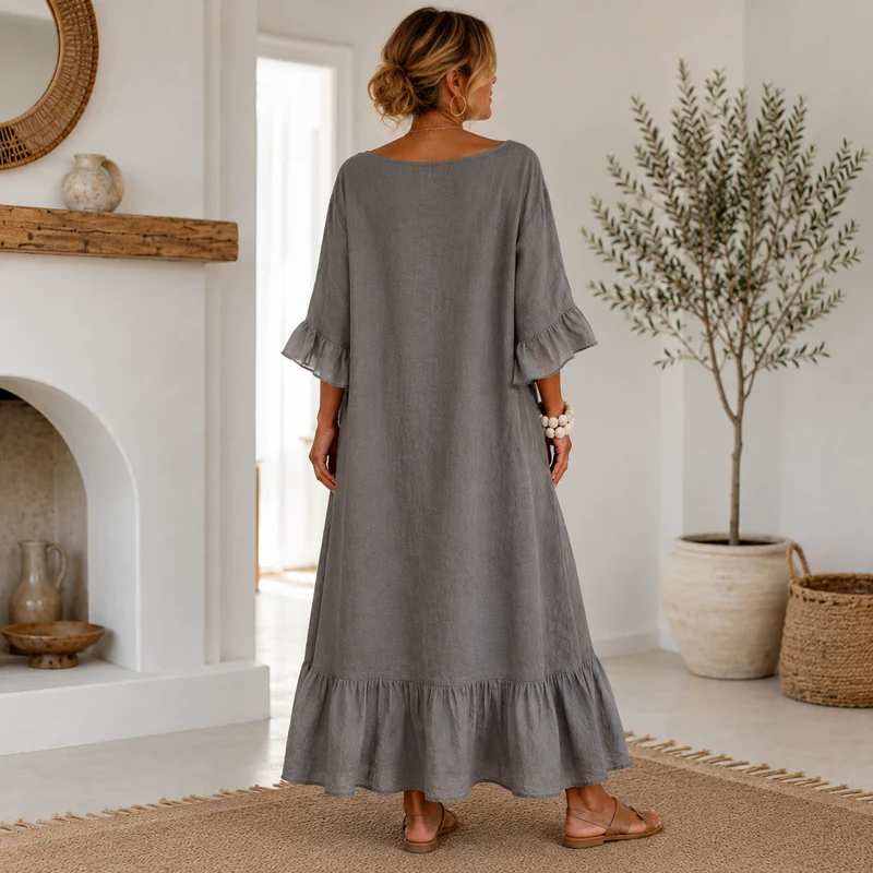 Hannele - Lässiges Rüschen Kleid Mit Tasche