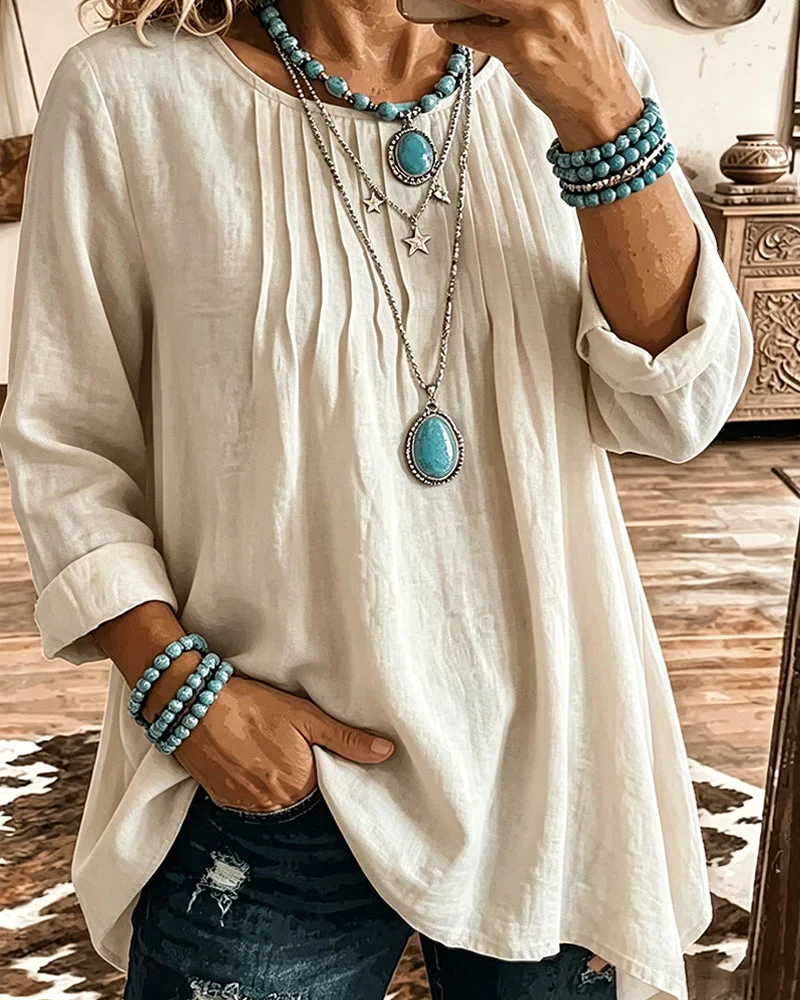 Taireen – Tunika Bluse im Boho Stil Mit Falten