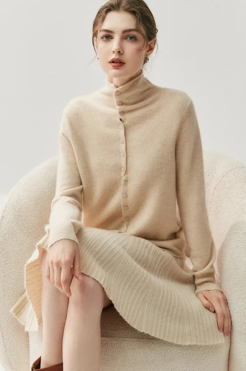 Areum - Langärmelige Kaschmir Strickjacke Mit Knopfleiste