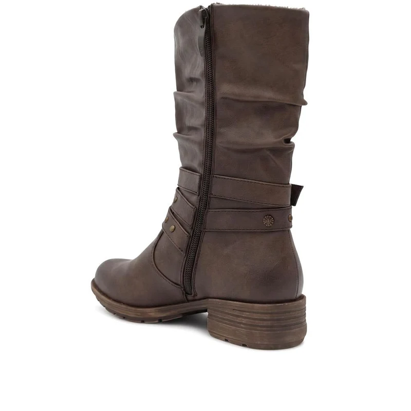 Wide Fit Slouch Calf Length Boots - WOIL44040 / 329 801 - Chocolate